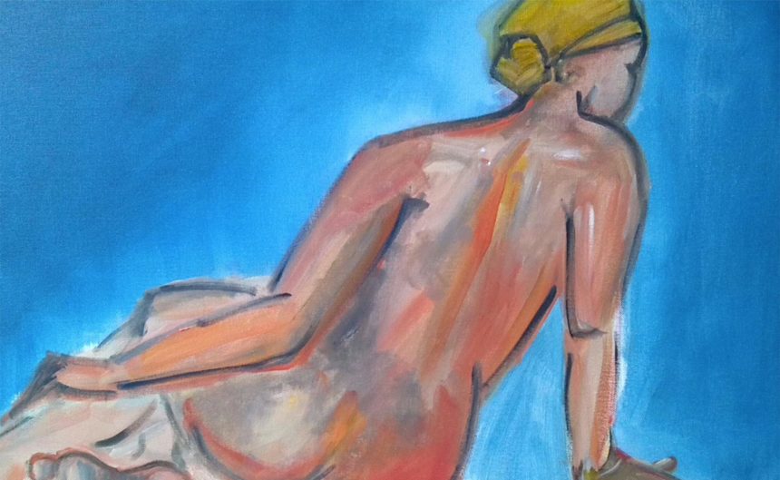 Ölgemälde einer nackten Frau von hinten während einer Ausstellung im Hotel Neuruppin